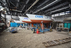 Sailboat mast and rigging under maintenance